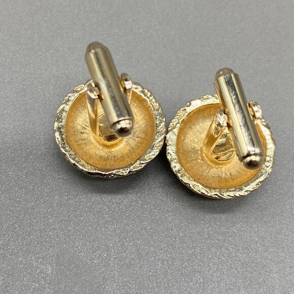 Vintage Dante Cufflinks Tie Pin Set Genuine Jade / Gold Tone Round Bullet Back - Picture 3 of 6